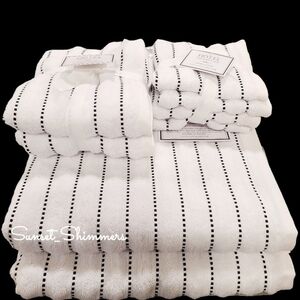 8pc Hotel Collection Bath Hand Washcloth White Black Dot Pinstripe TOWEL Set New